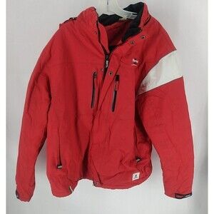 HUSQVARNA Men's Motorcycle Racing Team Jacket 2X Large Red White  Hooded Lined